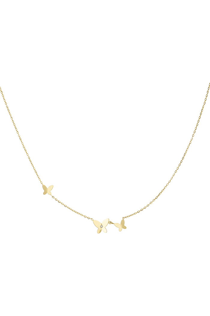 Classic necklace with three butterfly charms - gold  