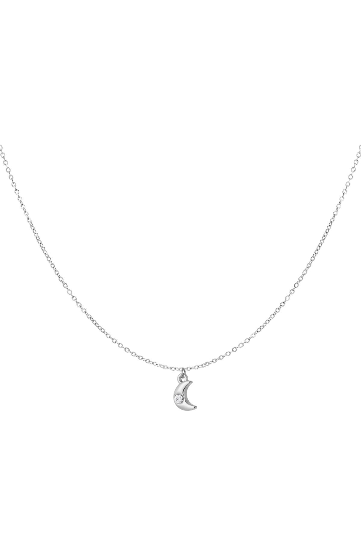 Simple necklace with crescent moon charm and diamond - silver