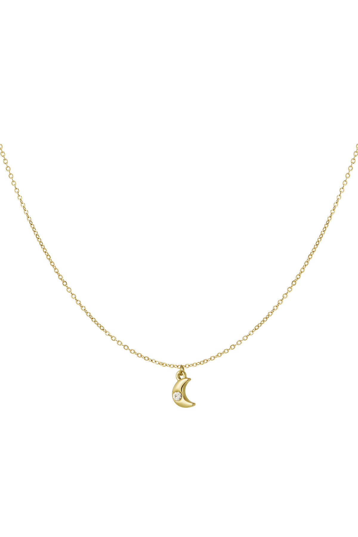 Simple necklace with crescent moon charm and diamond - gold 