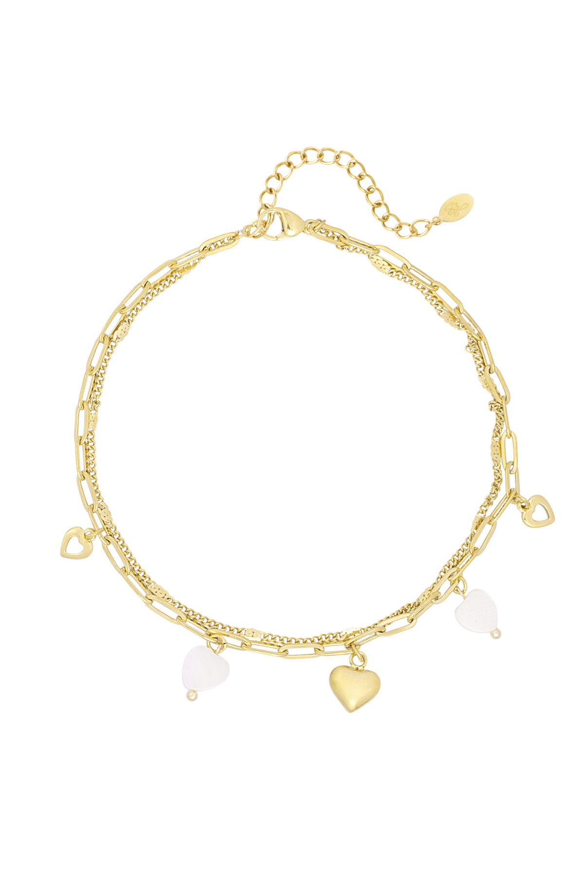 Double love anklet with charms - gold 