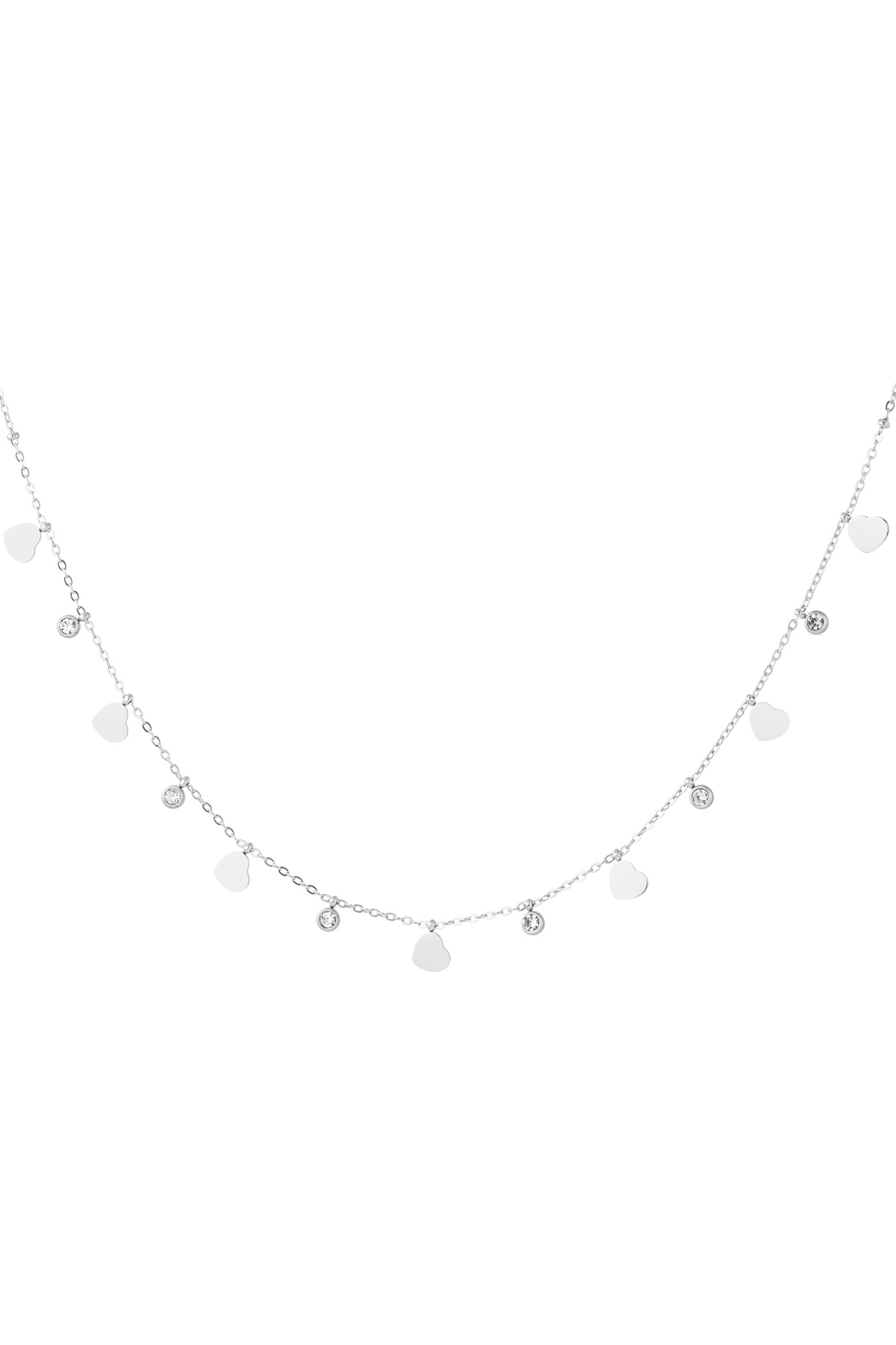 Charm necklace with hearts and diamonds - silver