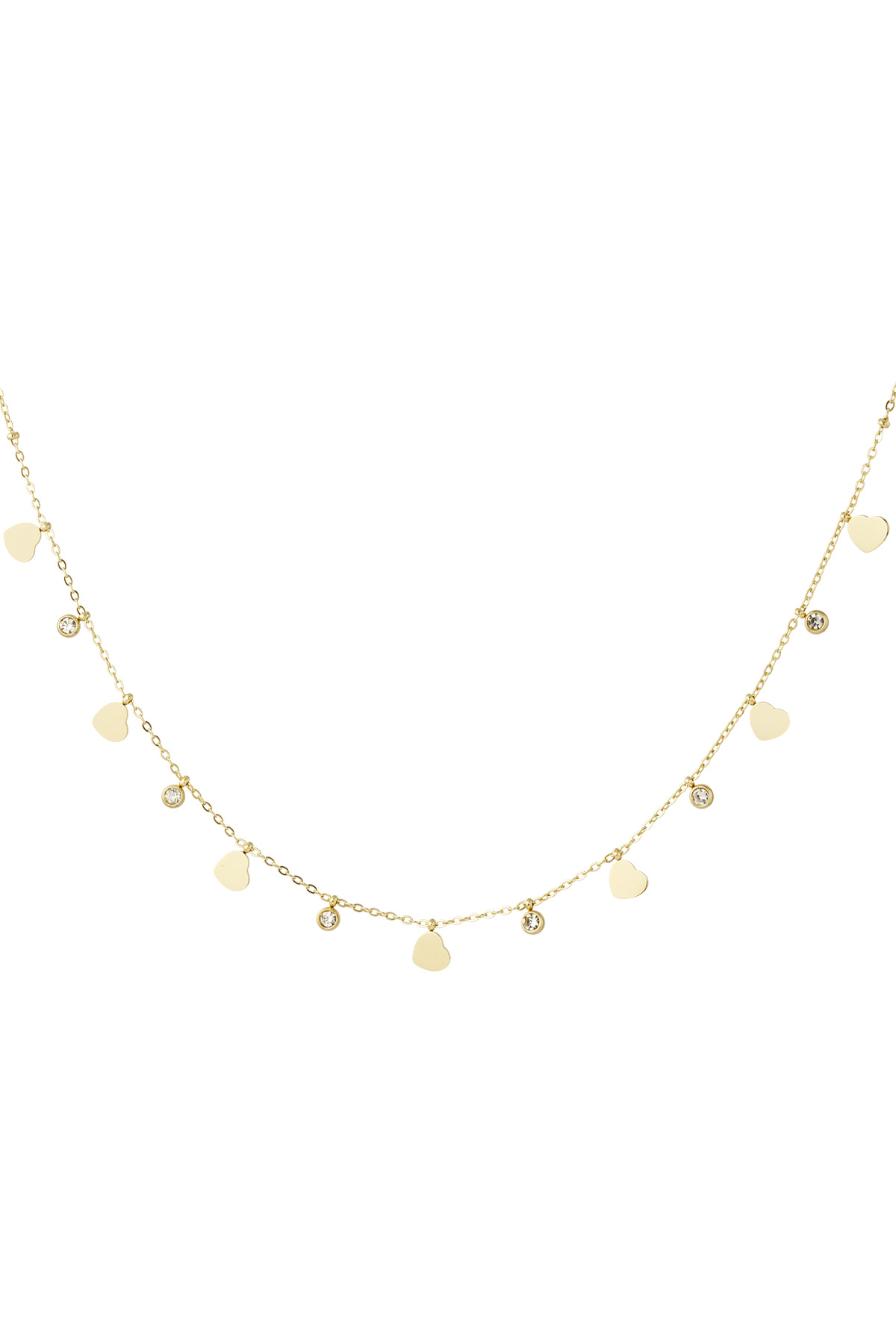 Charm necklace with hearts and diamonds - gold 