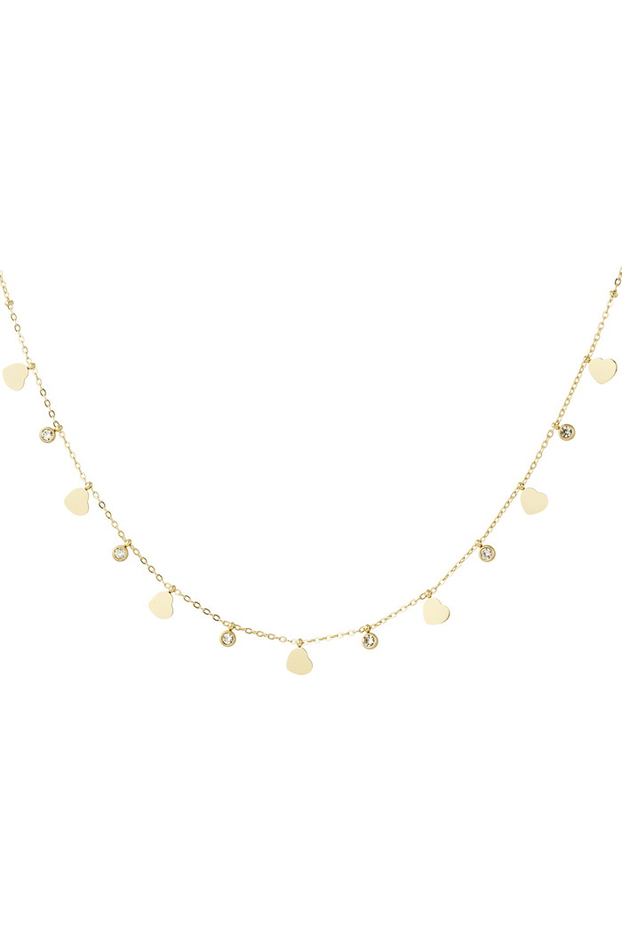 Charm necklace with hearts and diamonds - gold  
