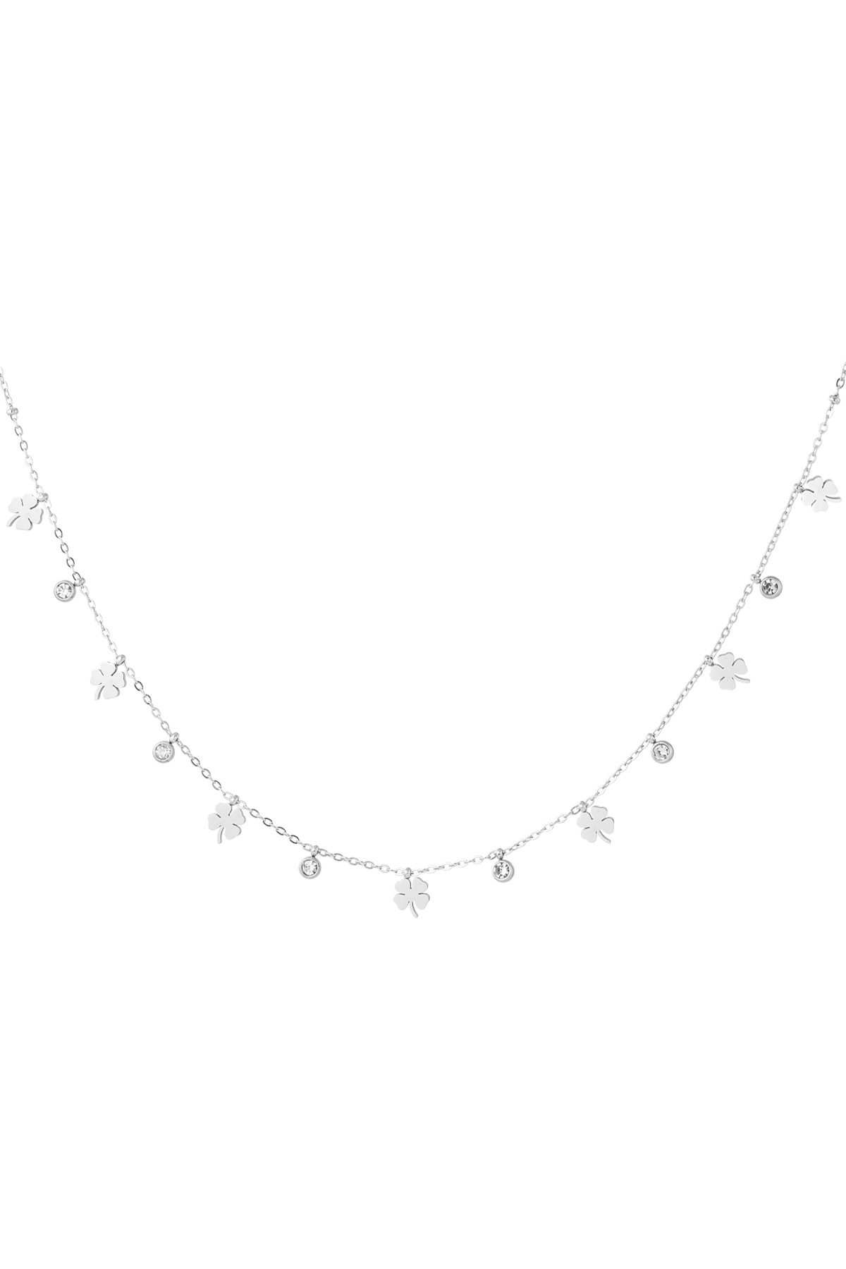 Charm necklace with clover and diamonds - silver