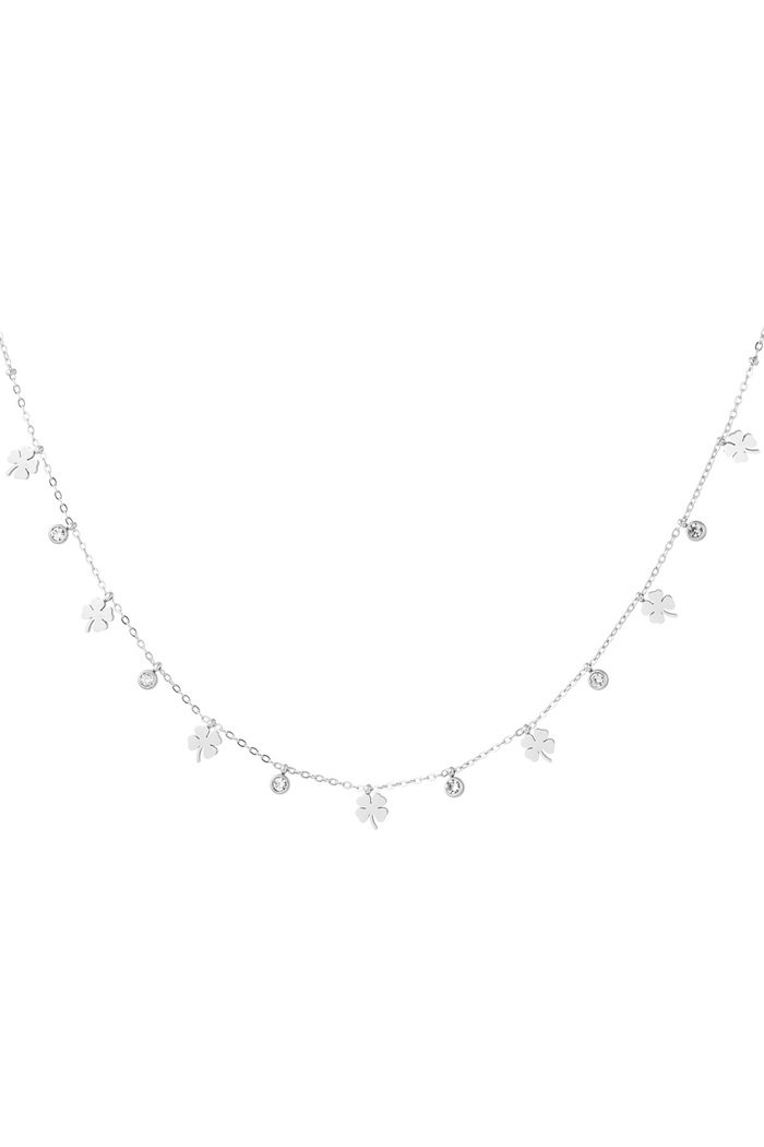 Charm necklace with clover and diamonds - silver 