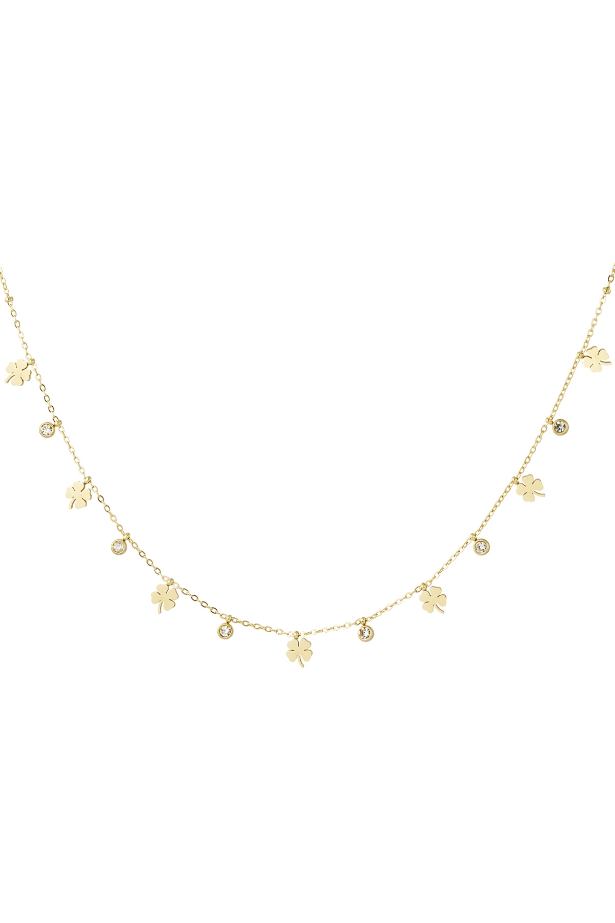 Charm necklace with clover and diamonds - gold 