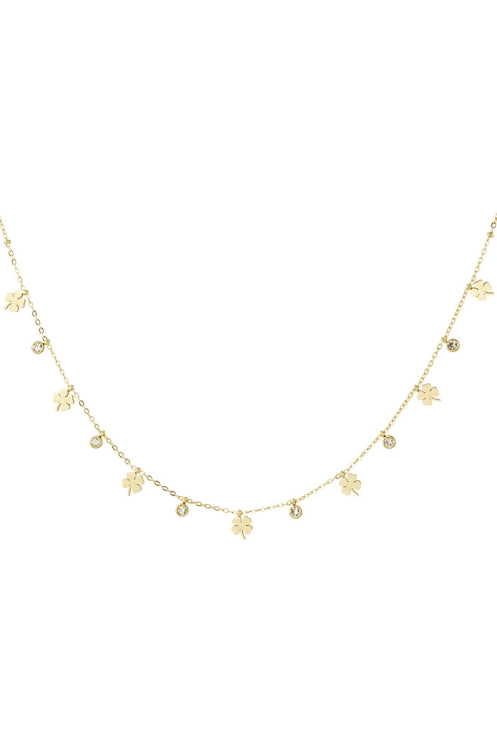 Charm necklace with clover and diamonds - gold  