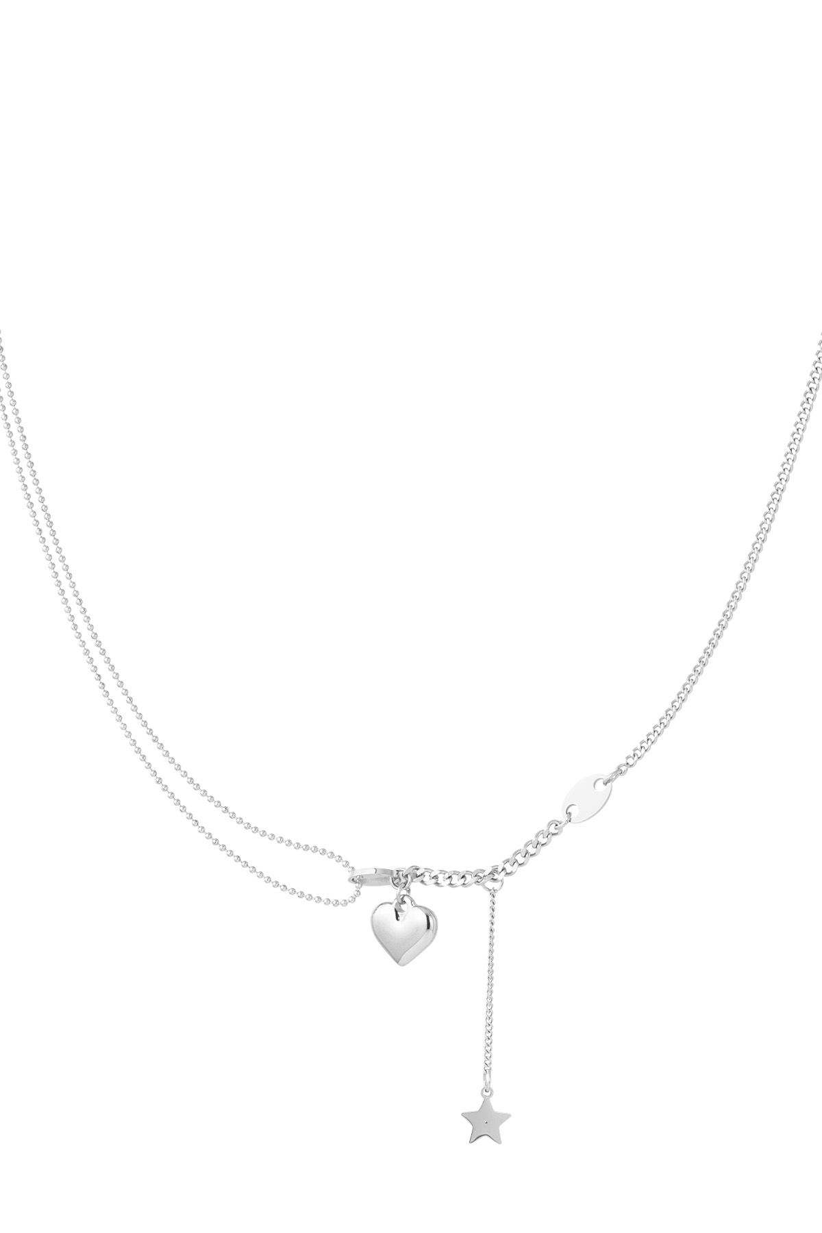 Necklace with heart and star charm - silver