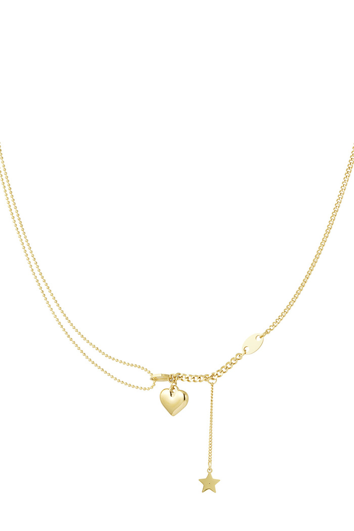 Necklace with heart and star charm - gold  