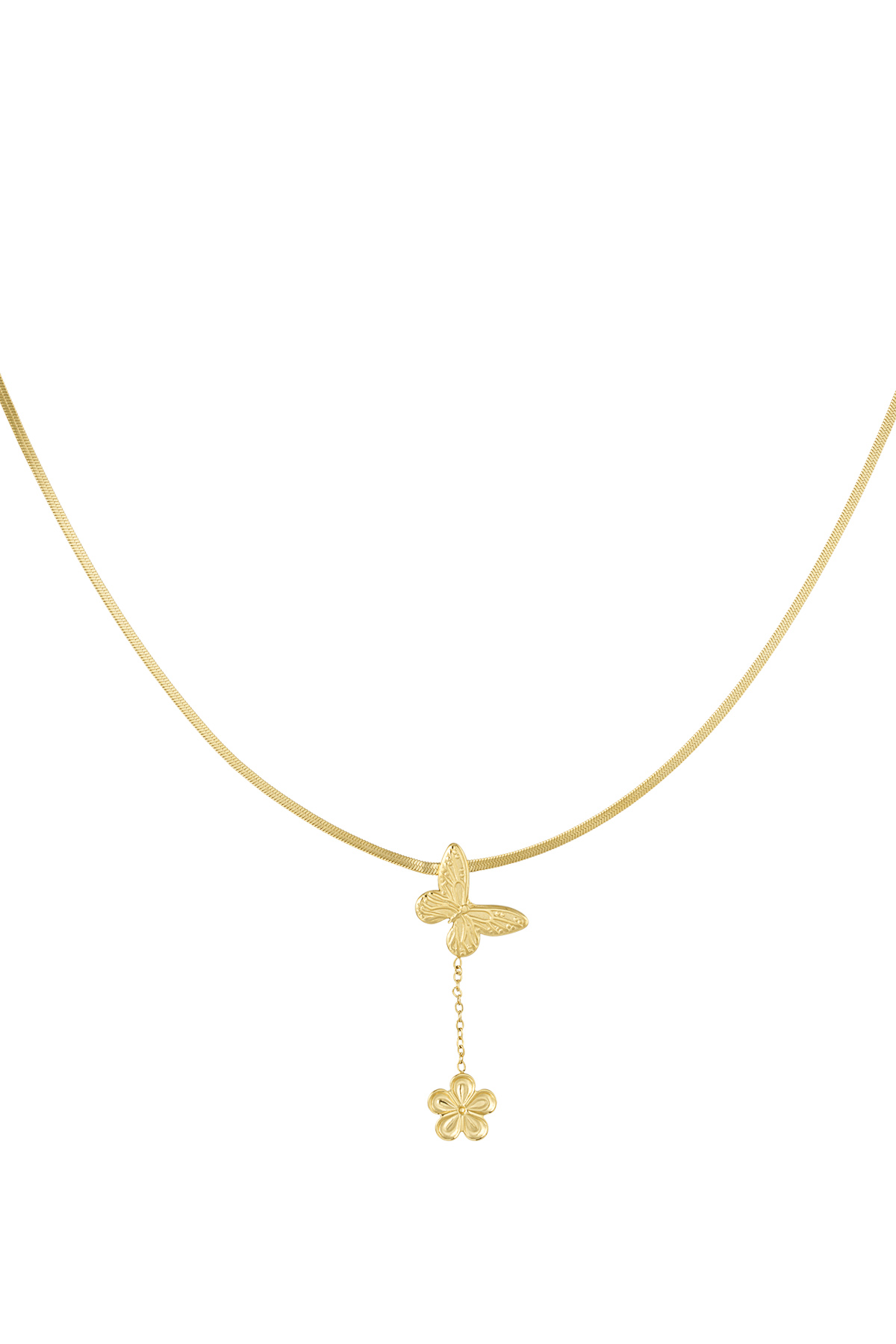 Classic necklace with butterfly and flower charm - gold 