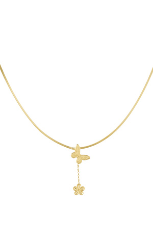 Klassische Halskette mit Schmetterlings- und Blumenanhänger – Gold  h5 