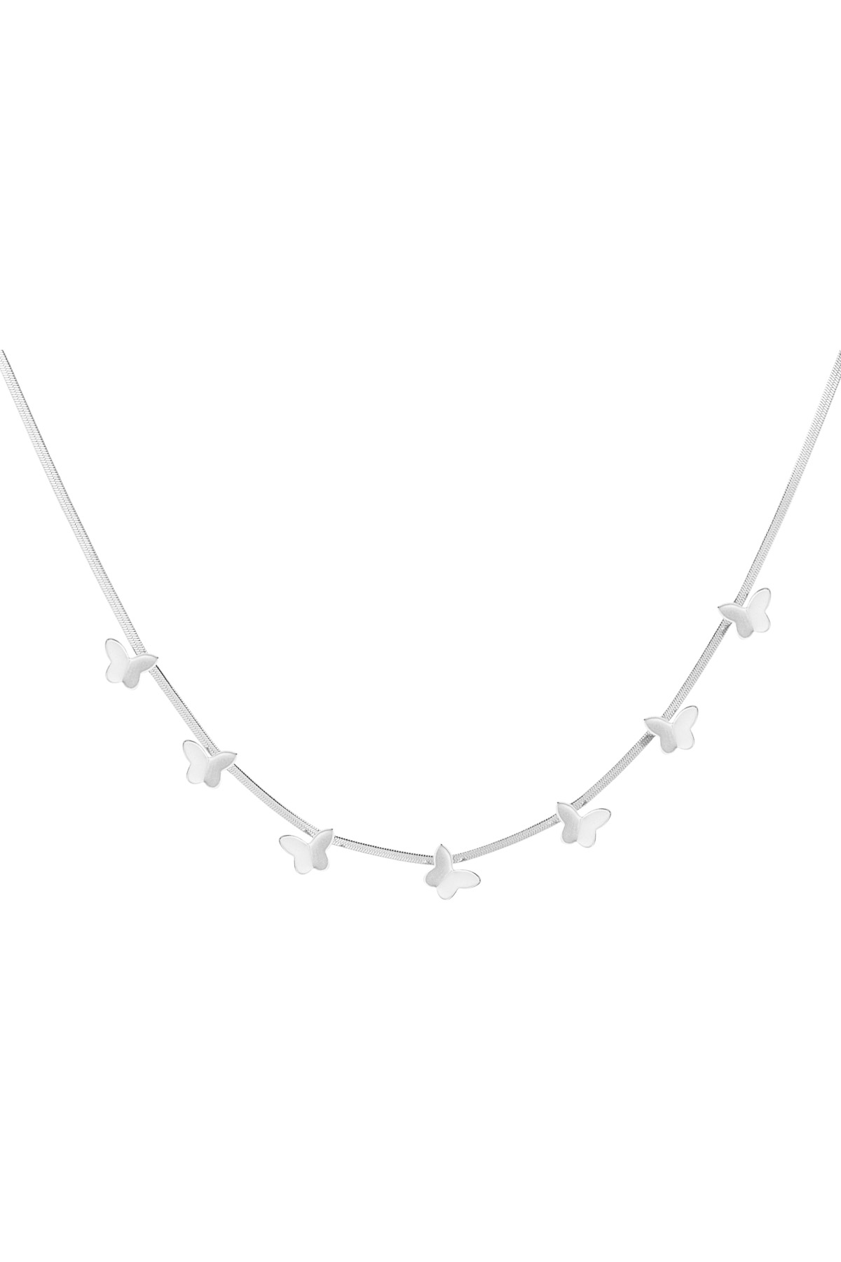 Flat link necklace with butterflies - Silver Color color