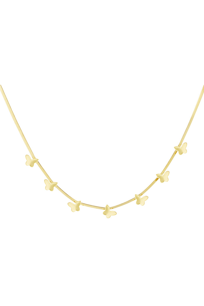 Flat link necklace with butterflies - gold 