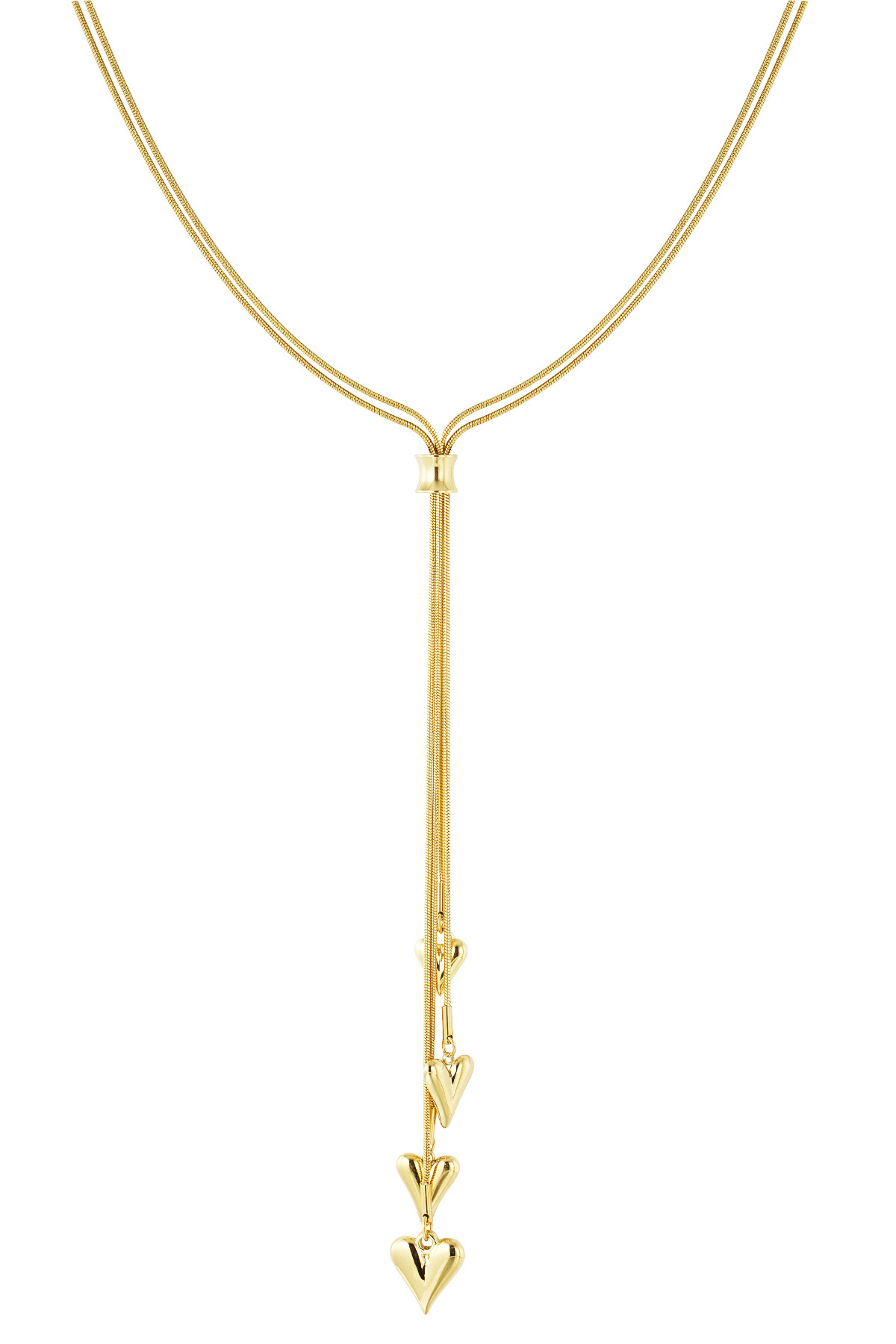 Long necklace with heart charms - gold 