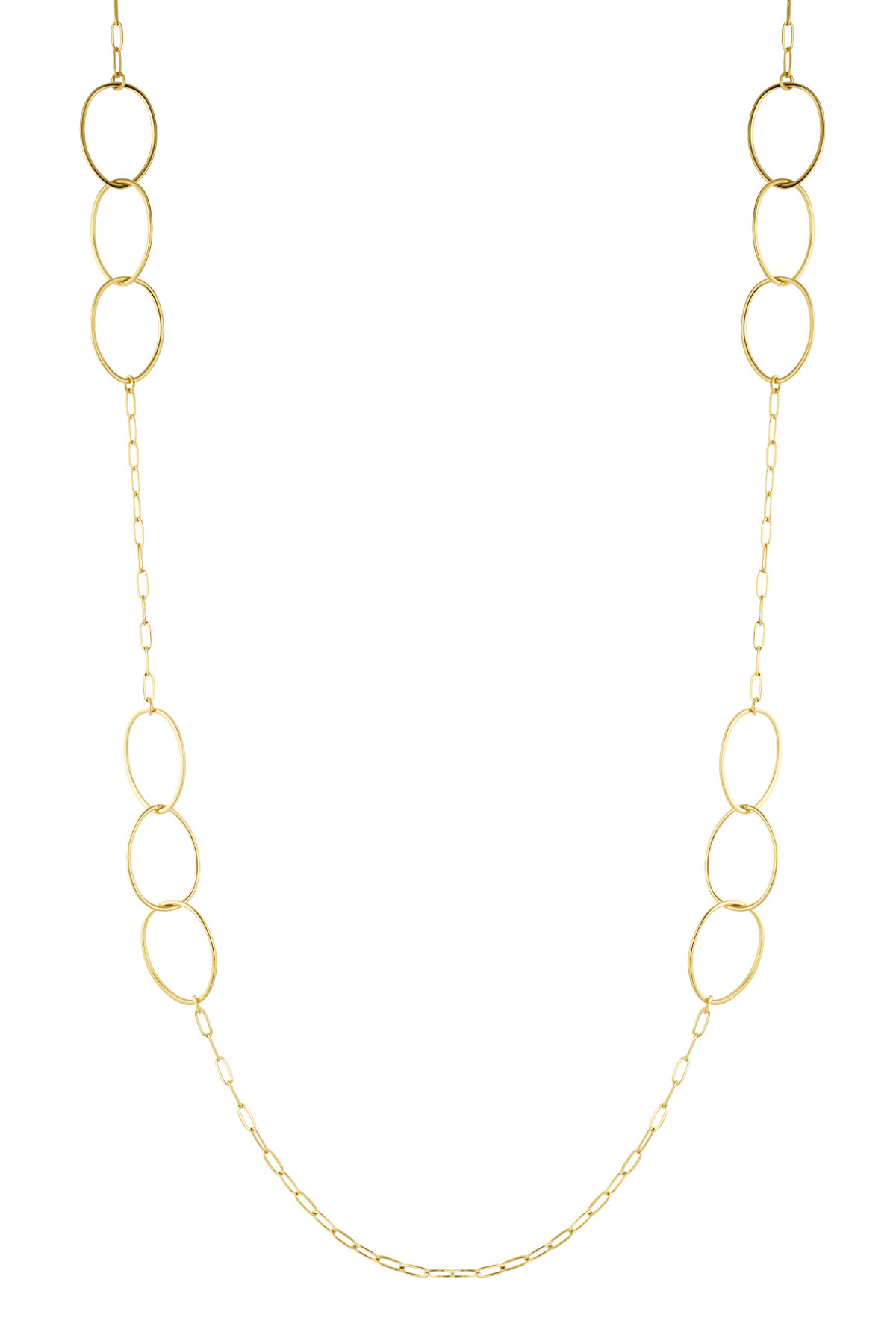 Long necklace with triple oval charms - gold 