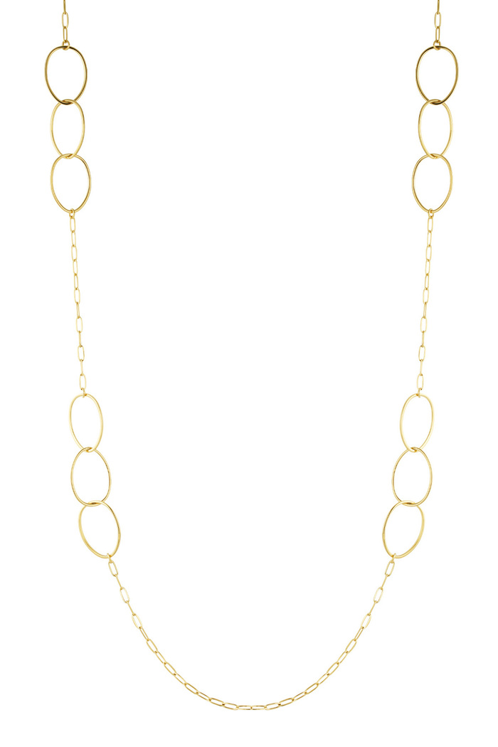 Long necklace with triple oval charms - gold  