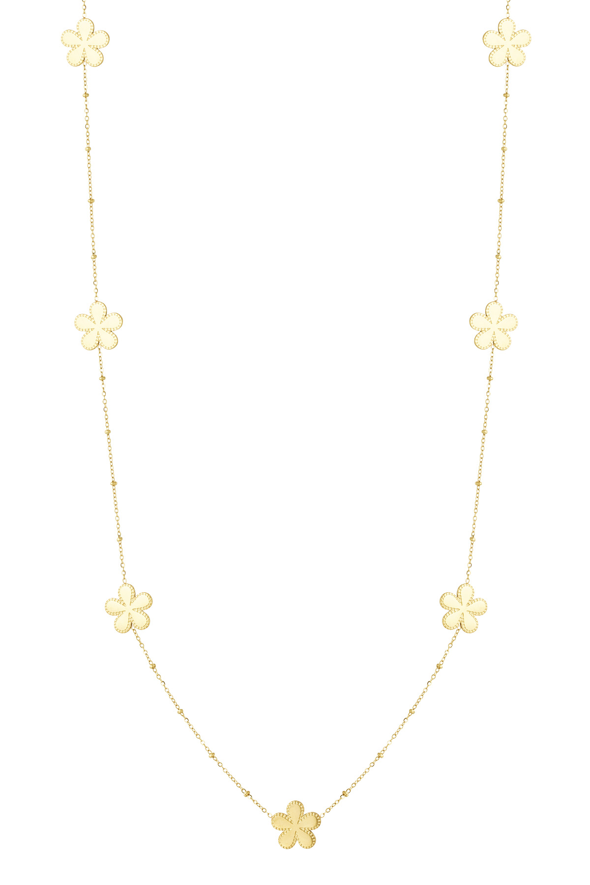 Long necklace with balls and flowers - Gold