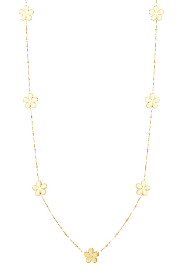 Lange Halskette mit Kugeln und Blumen – Gold