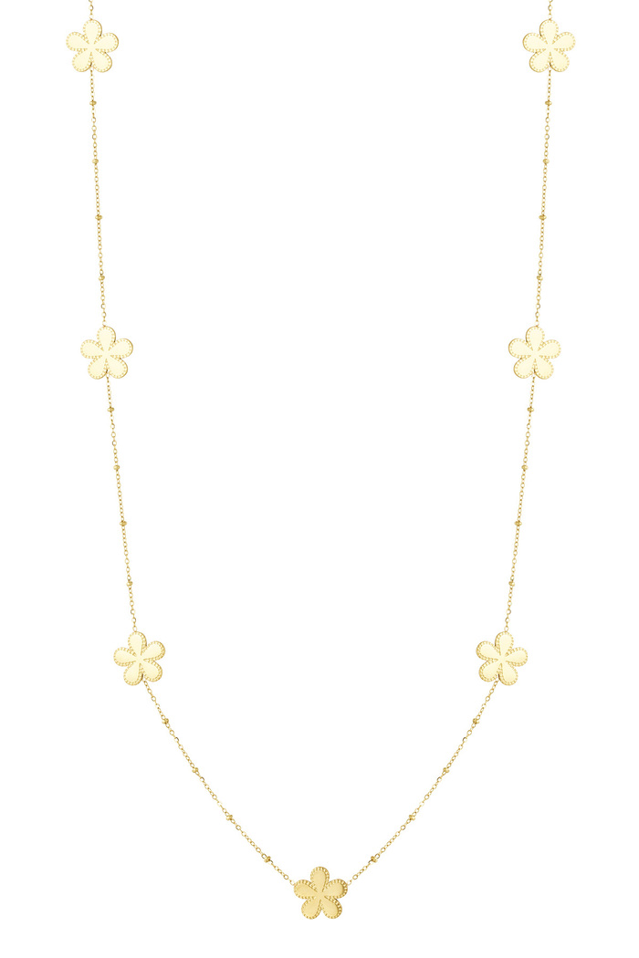 Lange Halskette mit Kugeln und Blumen – Gold 