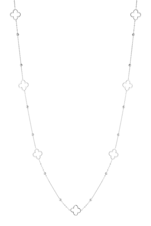 Lange Halskette mit Kleeblatt-Anhängern – Silber