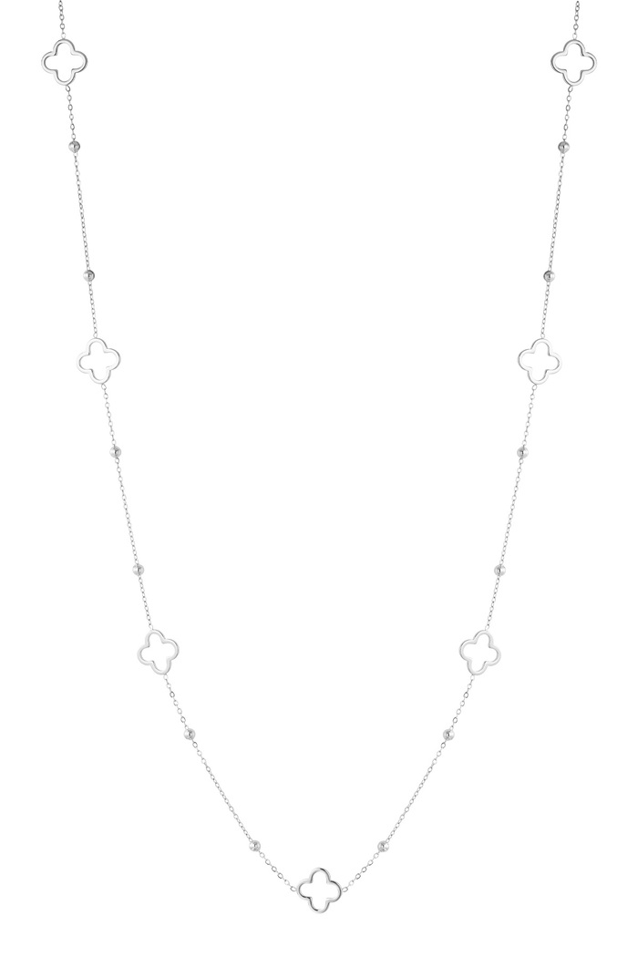 Lange Halskette mit Kleeblatt-Anhängern – Silber 
