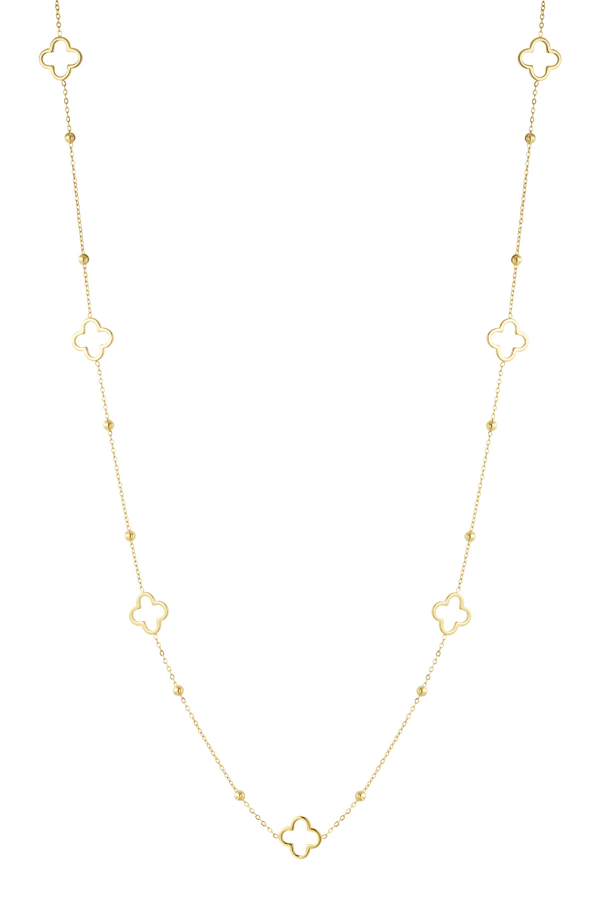 Lange Halskette mit Kleeblatt-Anhängern – Gold 