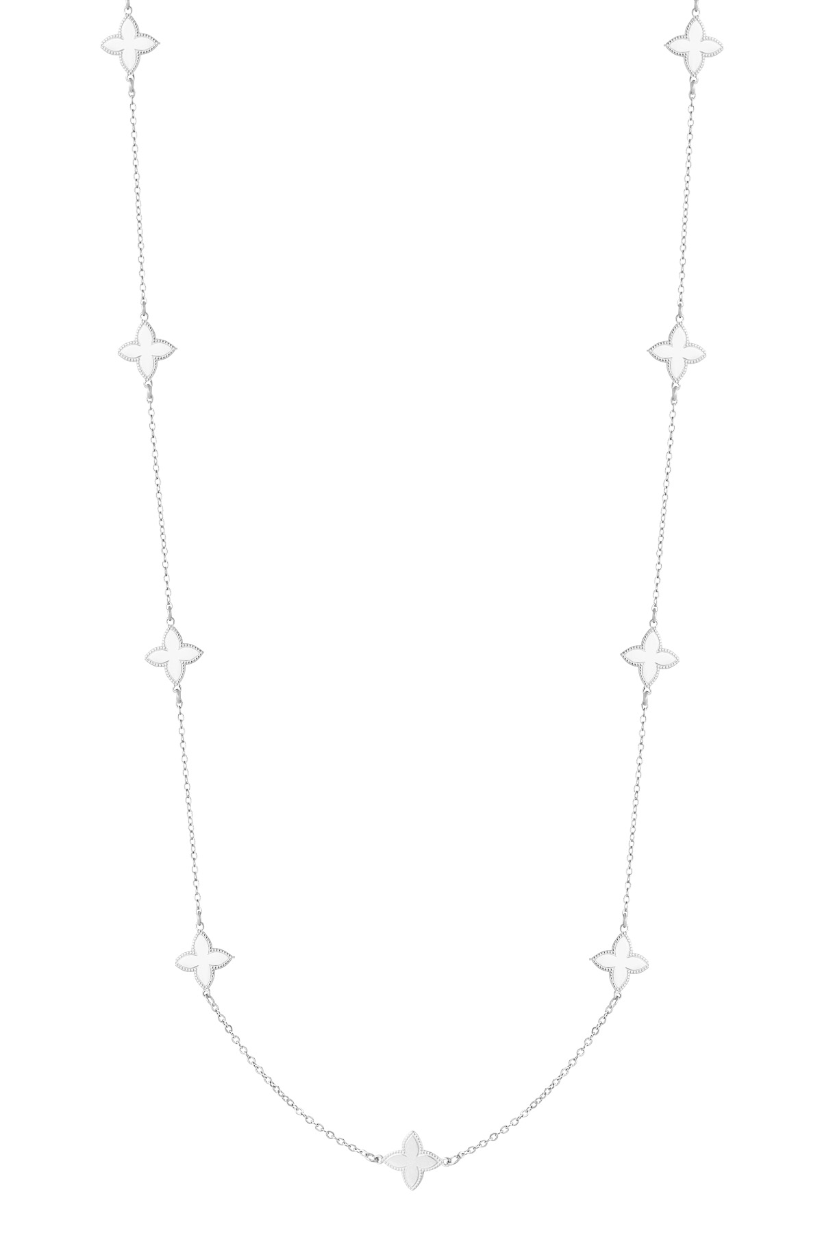Lange Halskette mit Kleeblatt-Anhängern – Silber