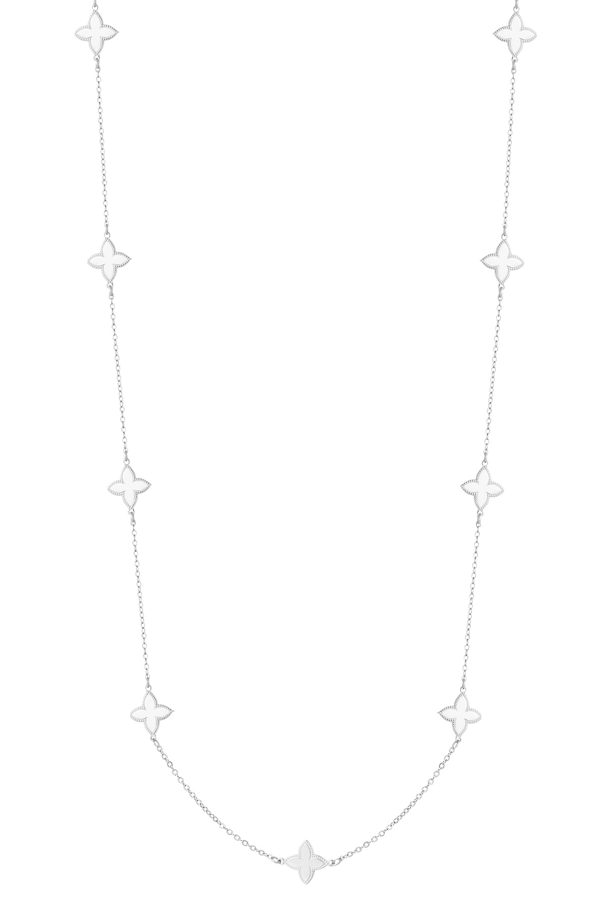 Long necklace with clover charms - Silver Color color