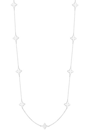 Lange Halskette mit Kleeblatt-Anhängern – Silber h5 