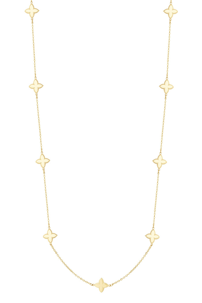 Long necklace with clover charms - gold  