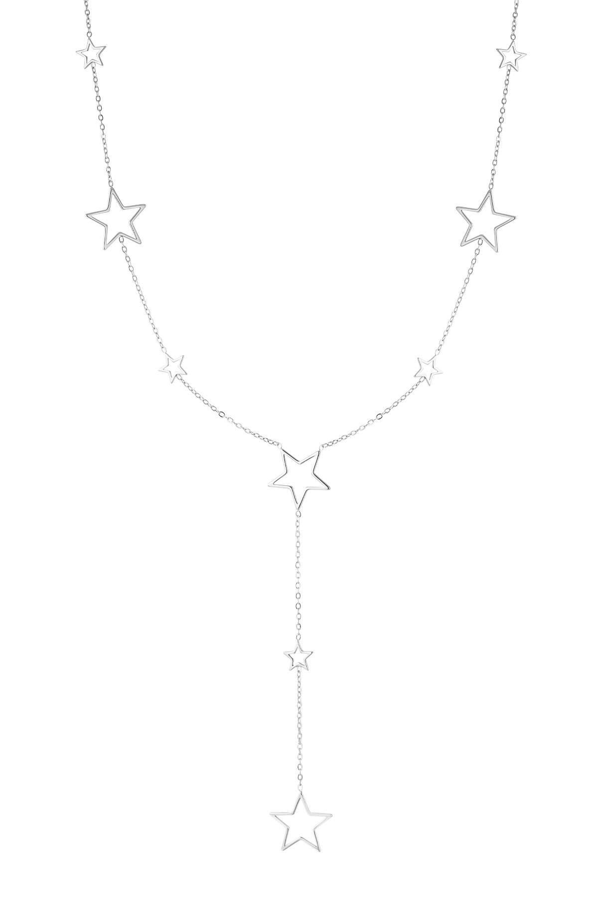 collana lunga con diversi ciondoli a forma di stella - argento