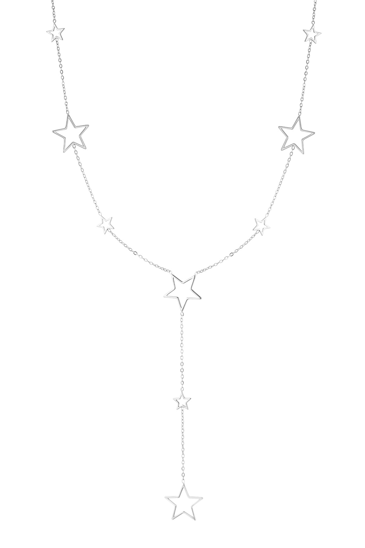 long necklace with different star charms - Silver Color color