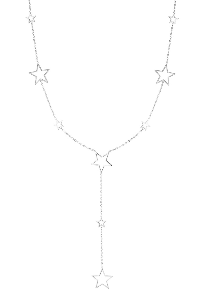 Lange Halskette mit verschiedenen Sternanhängern – Silber 