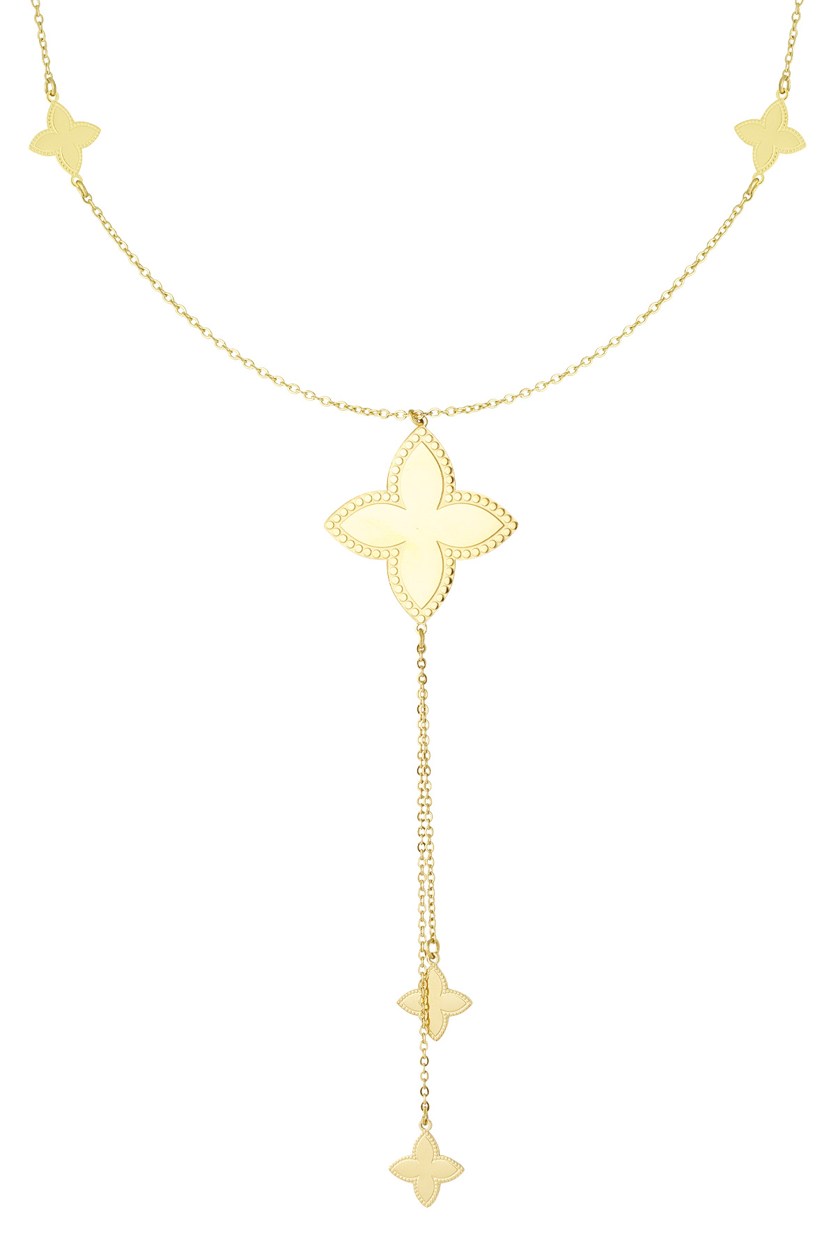 Long necklace with various clover charms - gold  h5 