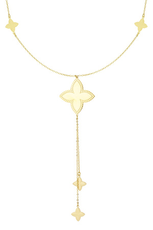 Long necklace with various clover charms - gold  h5 