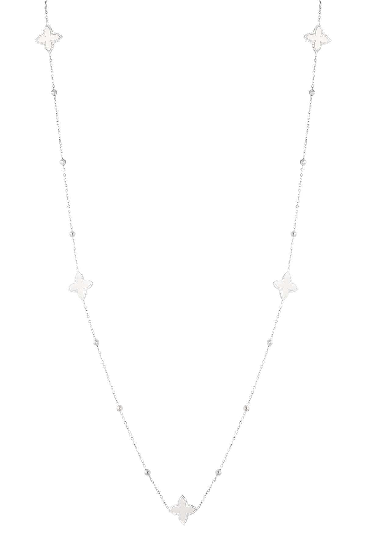Long necklace with five flowers - silver  h5 
