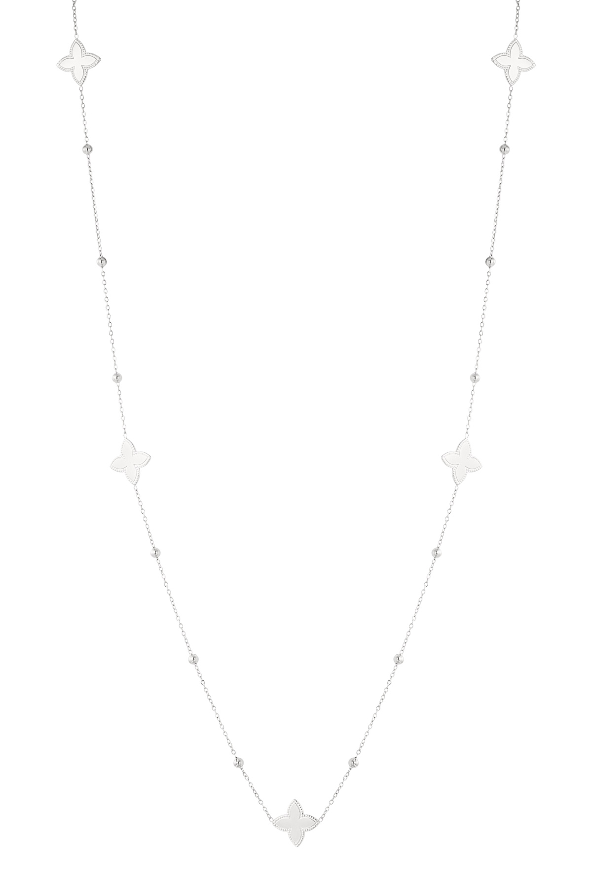 Long necklace with five flowers - Silver Color color