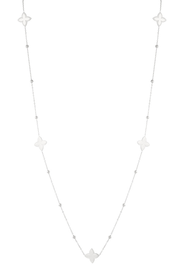 Long necklace with five flowers - silver 