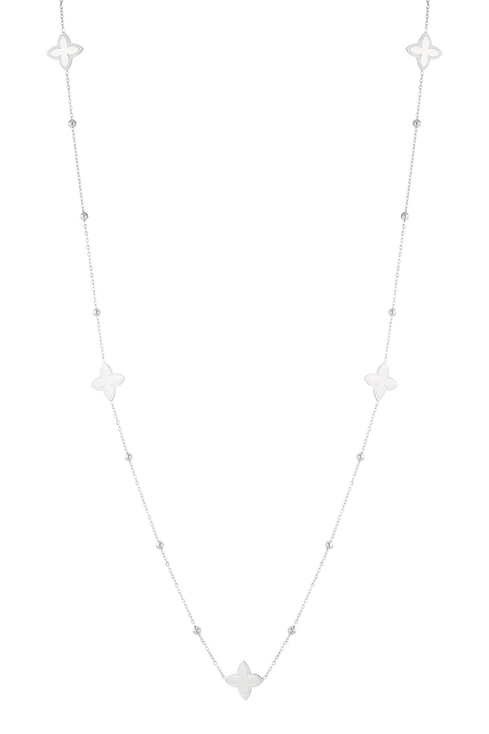Long necklace with five flowers - silver  