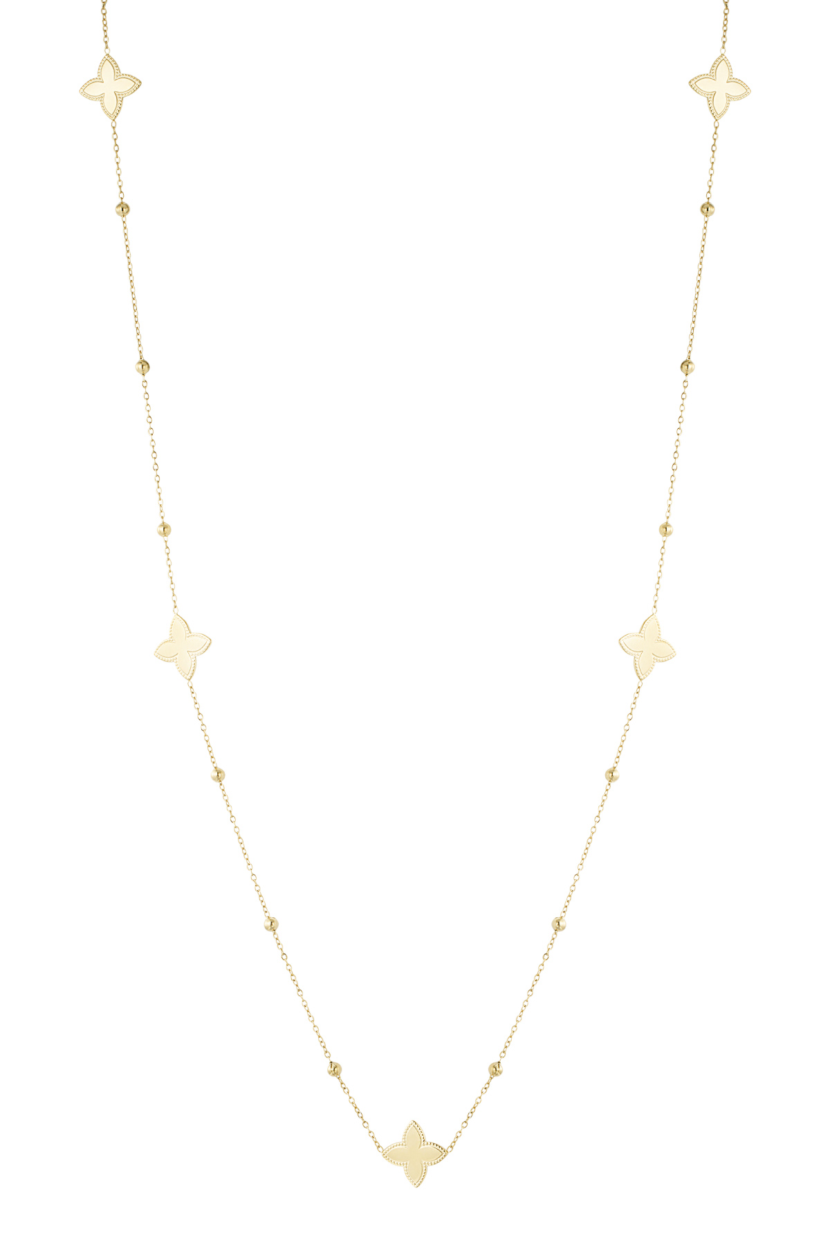 Long necklace with five flowers - gold