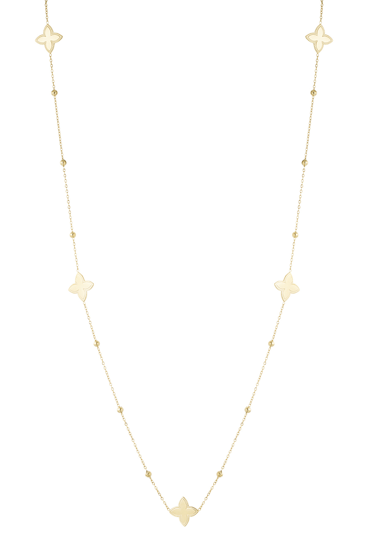 Long necklace with five flowers - Gold color