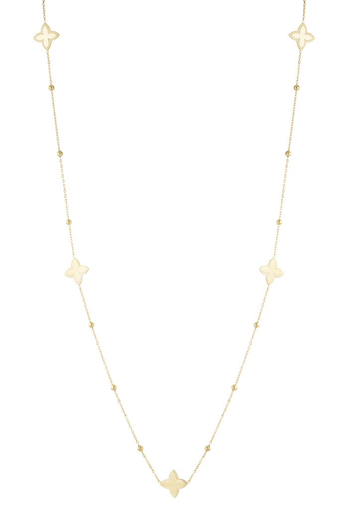Long necklace with five flowers - gold 
