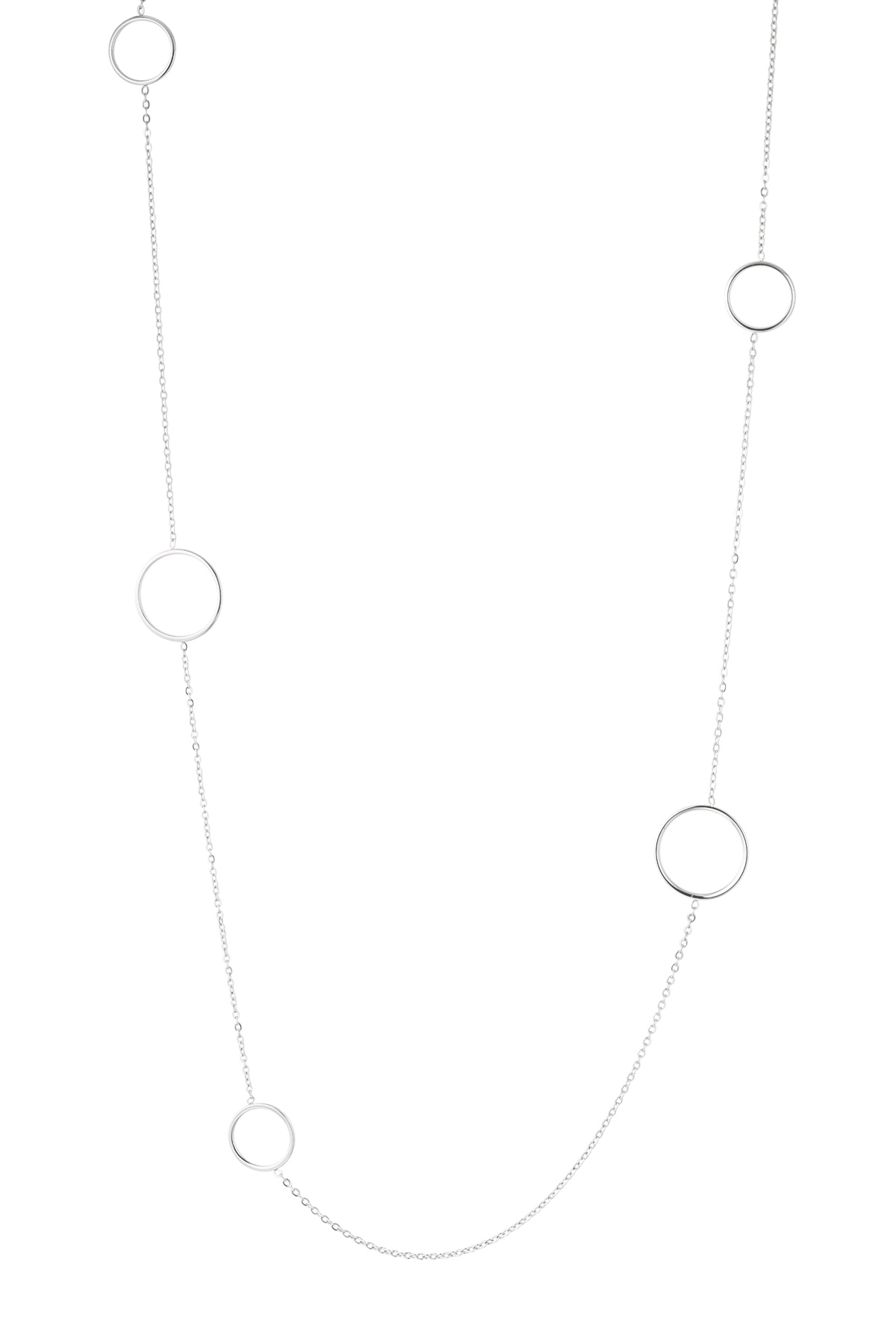 Lange Halskette mit verschiedenen runden Anhängern – Silber 