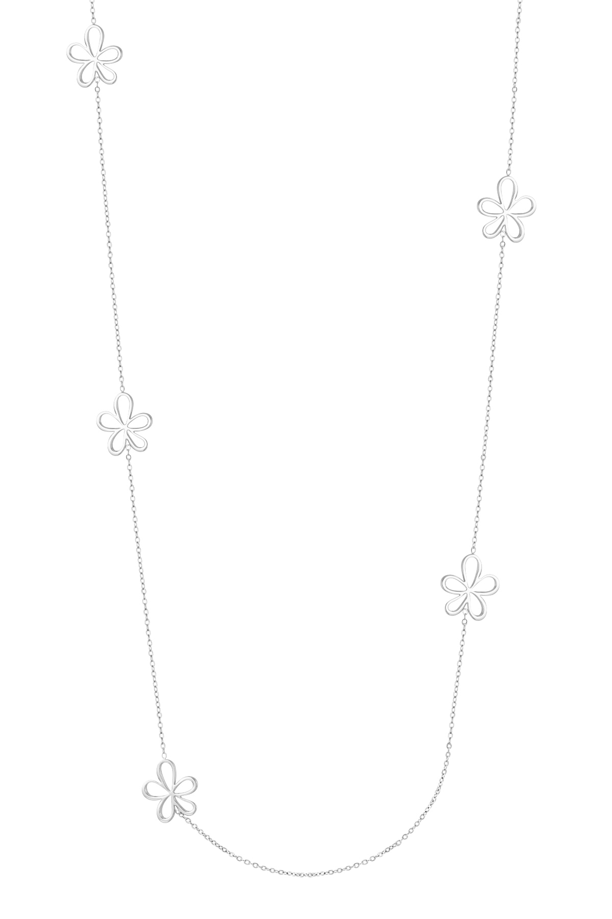 Long necklace with flower charms - silver