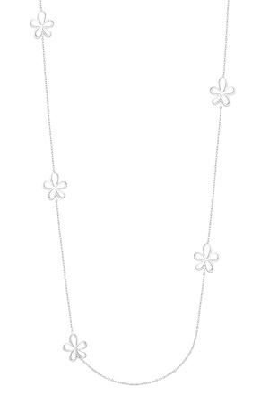 Lange ketting met bloemen bedels - zilver h5 