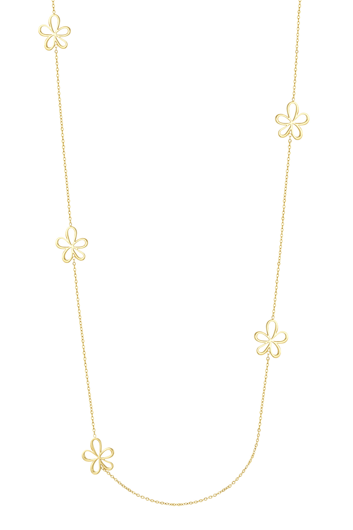 Long necklace with flower charms - gold