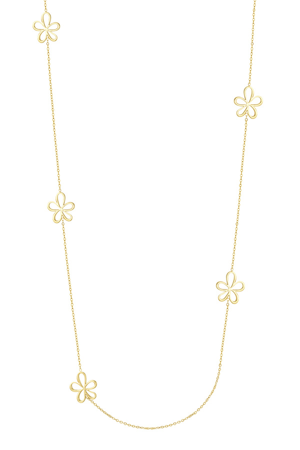 Lange Halskette mit Blumenanhängern – Gold