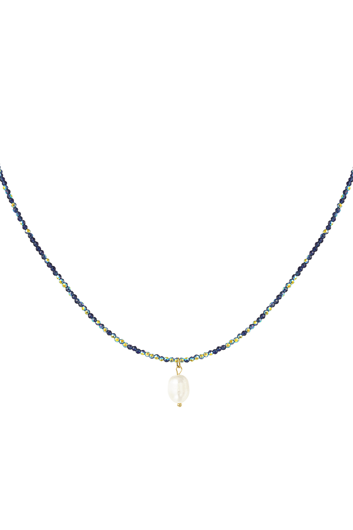 Beads necklace with pearl pendant - dark blue h5 