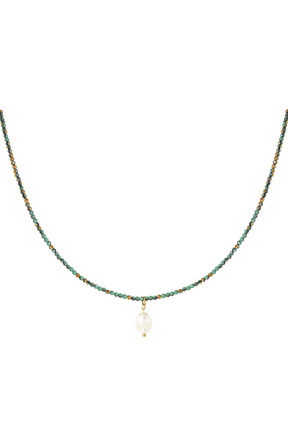 Beads necklace with pearl pendant - dark green h5 