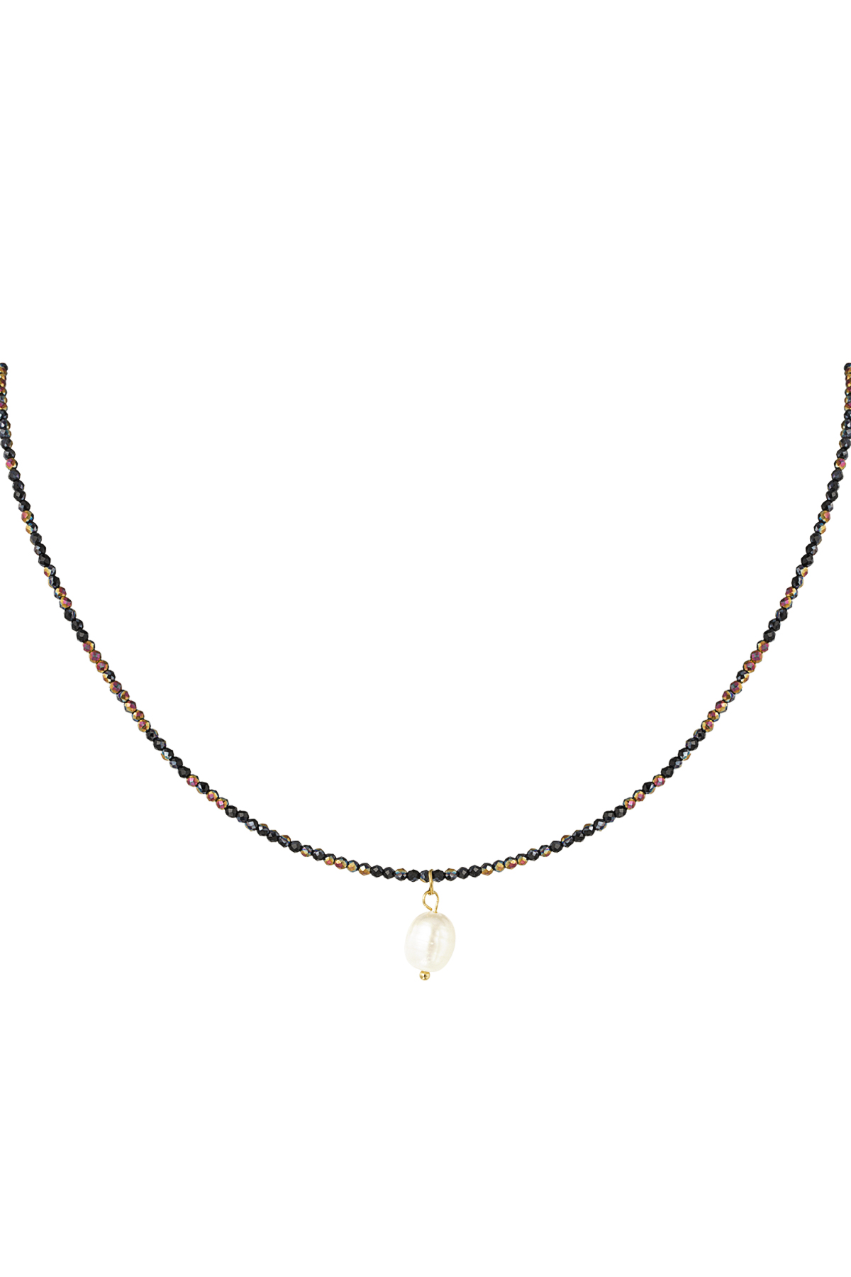 Beads necklace with pearl pendant - brown h5 